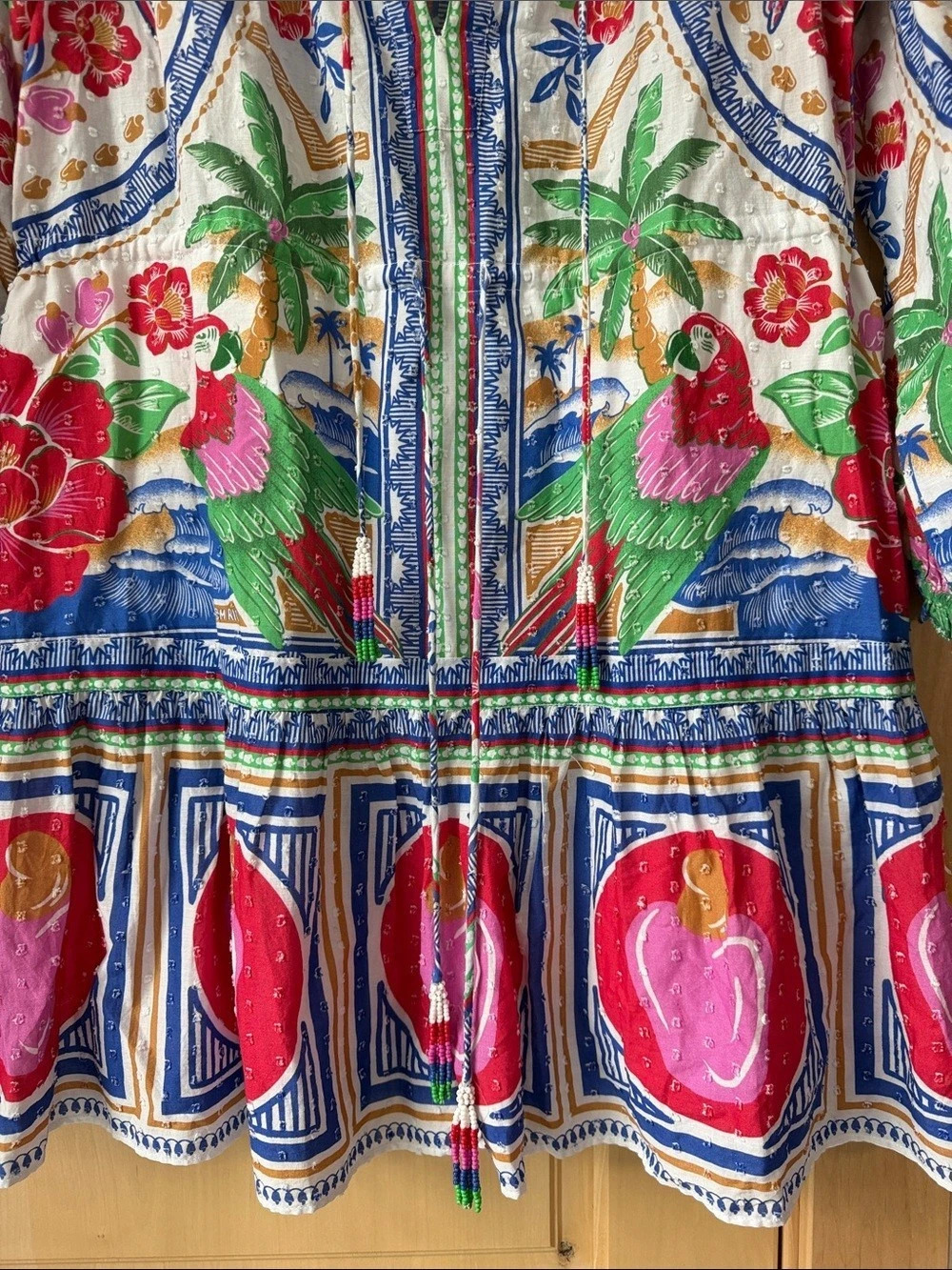 Farm Rio Palm Tree Beach Mini Dress Floral Multicolor & Red Small - Picture 4 of 6